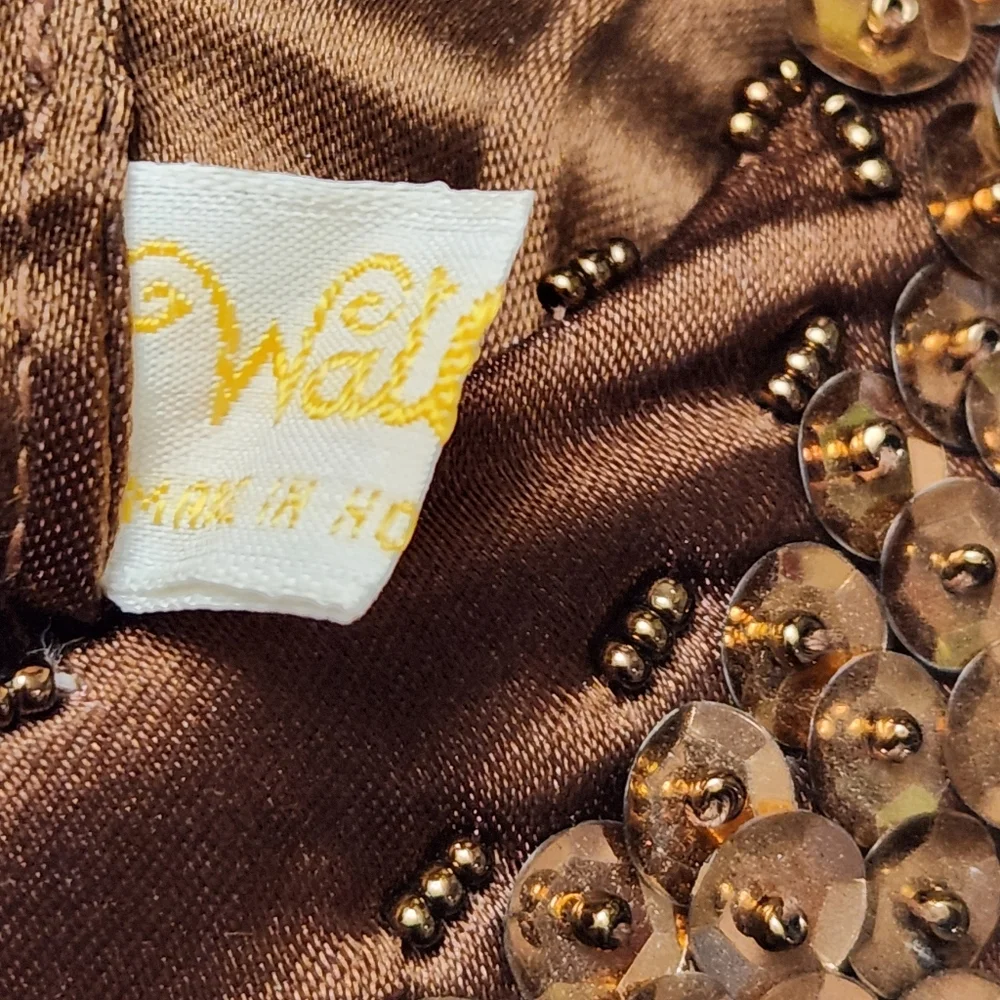 Vintage Walborg Beaded Sequin Chocolate Brown Clutch Bag